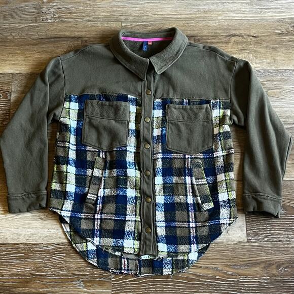 Pilcro Jackets & Blazers - Pilcro Anthropologie Plaid Contrast Shirt Jacket Shacket M Olive Green Boho EUC